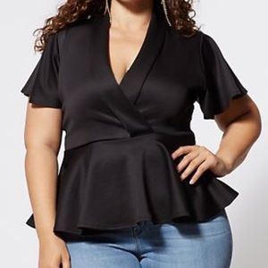 Black Shawl Collar Peplum Top